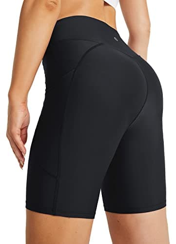 baleaf Women's 8" High Waisted Swim Shorts Bottoms Tummy Control Long Rash Guard Shorts with Pockets Swimsuits Tankini Bottoms Bathing Suits UPF 50+ Black L - Image 1