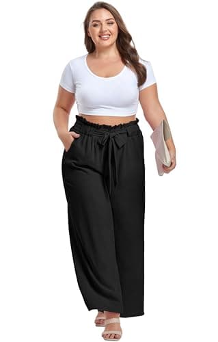 OLRIK Plus Size Teacher Outfits for Women, Elastic High-Waist Wide-Leg Pants with Pocket Black-3X - Image 3