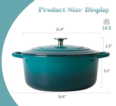 EDGING CASTING Enameled Cast Iron Dutch Oven Pot with Lid for Bread Baking, Cooking, Round Bread Oven Dual Handles, 7 Quart, Darkcyan - Image 3
