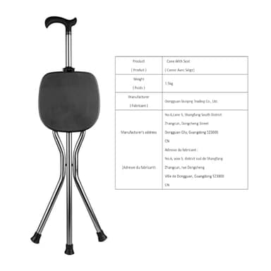 Hold 440 lbs Walking Cane Seat Folding Stick Height Adjustment 440 lbs Capacity Cane with Seat Tripod Stool Hiking Walking Massage Square Black - Image 8