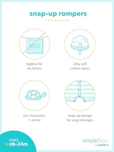 Simple Joys by Carter's unisex-baby Boys' 3-Pack Snap-Up Romper, Dinosaur/Rhino/Shark, 12 Months - Image 6