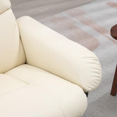 HOMCOM Massage Recliner Chair with Ottoman, Swivel Recliner and Footrest, Faux Leather Reclining Chair with Remote Control, 10 Vibration Point and Side Pocket, Cream White - Image 9