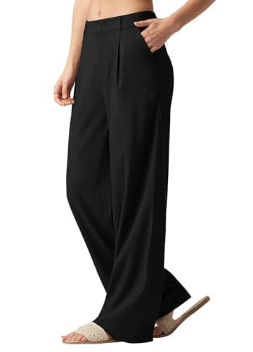 Willit Women's Linen Pants Wide Leg Work Dress Pants Casual Slacks Business Pants with Pockets 33" Black M - Image 2