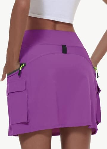 MIVEI Women's Hiking Cargo Skort Skirt High Waisted Golf Dressy Casual with Zipper Pockets Workout Sport Quick Dry Skirts Dark Purple - Image 2