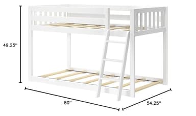 Max & Lily Fundamental Twin Low Bunk Bed, Kids Solid Wood Modern Bed Frame with Strong Wooden Slats, Non-Toxic Finishes, High Weight Capacity, White - Image 2