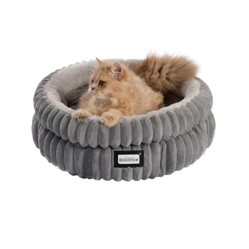 BALANCE Cat Bed Kitten Bed, Washable Round Cat Beds for Indoor Cats, Super Soft Plush Faux Fur Pet Bed for Puppy and Kitten with Anti-Slip Bottom - Image 1