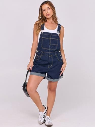 ANRABESS Overalls for Women Denim Shorts Overalls 2025 Summer Casual Loose Fit Adjustable Rompers Jean jumpsuit Bib Shortalls Washed Nightfall Blue X-Small - Image 6