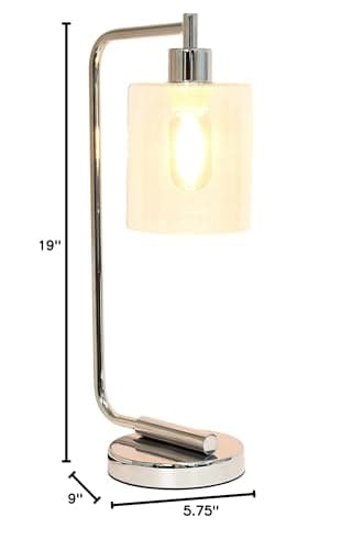 Simple Designs LD1036-CHR Bronson Antique Style Industrial Iron Lantern Desk Bedside Glass Shade Table Lamp, Chrome - Image 8