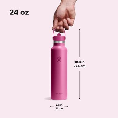 Hydro Flask Water Bottle - Insulated Stainless Steel - Straw Lid, Non Spill, Leakproof 24 Oz Reef Pink - Image 7