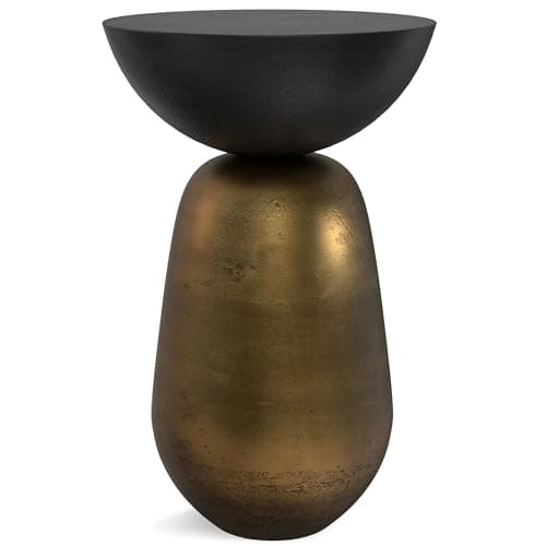 SIMPLIHOME Clement Cast Aluminum Side Table, 15.25" Round, 24" Tall, Black Nickel/Antique Brass, Industrial Hourglass Design for Living Room - Image 1