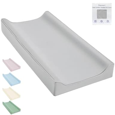 Vegan Leather Changing Pad Cover - 31"X 16" - Waterproof Wipeable, Extra Thick & Portable & Non-Slip Diaper Mat - Fits Standard Changing Tables for Baby Boy Girl (Gray) - Image 1