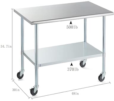 ROCKPOINT Stainless Steel Table for Prep & Work with Caster Wheels 30x48 Inches, NSF Metal Commercial Kitchen Heavy Duty Table with Adjustable Under Shelf and Table Foot for Restaurant, Home and Hotel - Image 3