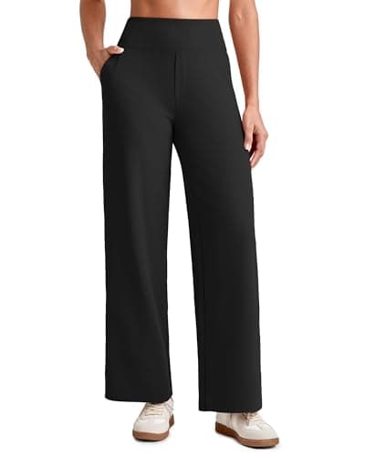 G4Free Wide Leg Yoga Pants for Women Yoga Ankle Length Cropped High Waisted Dress Pants with Pockets for Casual Summer Travel(Black,M,25.5") - Image 1