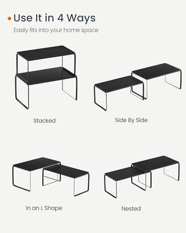 SONGMICS HOME Bamboo Cabinet Organizer Shelf, Nice-Looking Set of 2 Kitchen Counter Shelves, Kitchen Storage, Spice Rack, Stackable, Expandable, Ink Black UKCS050B01V1 - Image 4