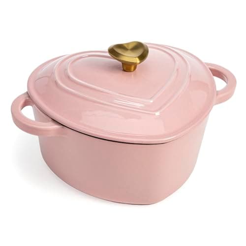 Paris Hilton Enameled Cast Iron Dutch Oven Heart-Shaped Pot with Lid, Dual Handles, Works on All Stovetops, Oven Safe to 500°F, 4-Quart, Pink - Image 1