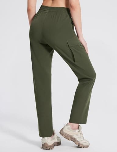 baleaf Women's Hiking Pants Cargo Quick Dry Pants Water Resistant Loose Lightweight Travel Fishing Outdoor UPF50+ Dark Army Green Large - Image 2