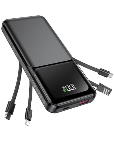 Portable Charger with Built in Cable - 20000mAh Fast Charging 22.5W Slim Power Bank USB C LED Display Travel Battery Pack 5 Outputs & 3 Inputs for iPhone Samsung Android iPad Phones Tablets etc - Image 1