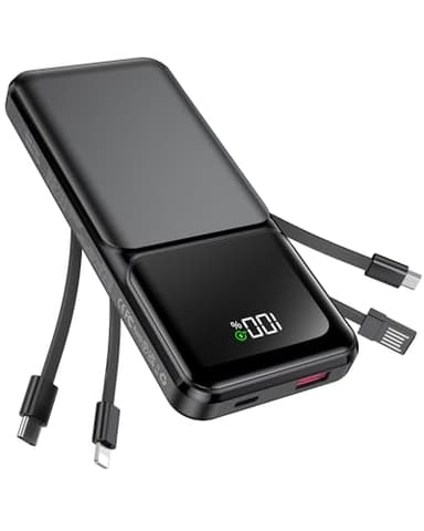 Portable Charger with Built in Cable - 20000mAh Fast Charging 22.5W Slim Power Bank USB C LED Display Travel Battery Pack 5 Outputs & 3 Inputs for iPhone Samsung Android iPad Phones Tablets etc - Image 1