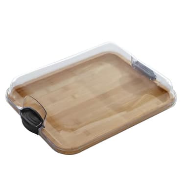 Farberware Build-A-Board Bamboo Cutting Board with Single Storage Compartment, Clear Locking Lid, Black Handles, Perfect for Charcuterie & Snacks - Image 7