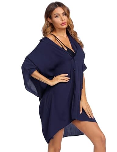 Ekouaer Swim Cover Ups for Women Beach Bikini Cover Ups Pool Cover Up Dresses,X-Large Navy Blue - Image 2
