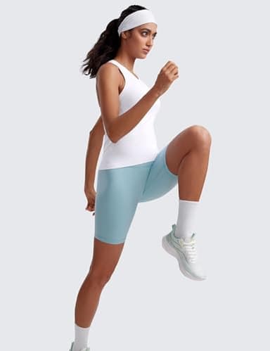 CRZ YOGA Seamless Womens Breathable Workout Tank Tops Racerback High Neck Sleeveless Running Athletic Shirts White Medium - Image 3