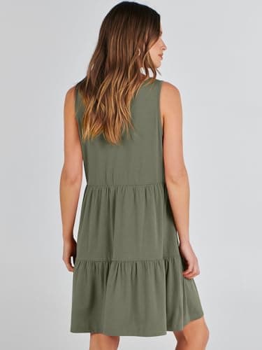 ANRABESS Womens Summer Casual Tank Dress Sleeveless V Neck T Shirt Sundress Flowy Tiered Swing Mini Beach Vacation Dresses Olive Green Medium - Image 6