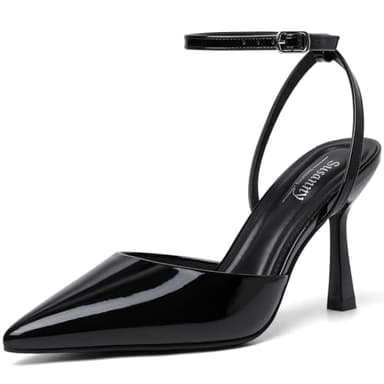 Susanny Black Heels for Women Stiletto Closed Pointed Toe Dress Shoes High Heels Sexy Patent Leather Pumps Wedding Guest Party Evening Prom Dance Ankle Strappy Dressy Shoes 9.5 - Image 1