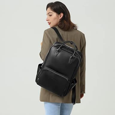 BOSTANTEN Laptop Backpack for Women 15.6 inch Computer Genuine Leather Backpack Purses College Travel Daypack Large Satchel Black - Image 2