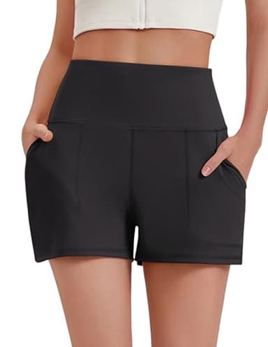 PINSPARK Workout Shorts Women Wide Leg Soft Athletic Shorts Loose Running Shorts with Pockets 2.5" Yoga Short Black M - Image 3