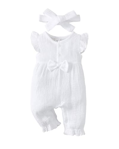 Renotemy Newborn Infant Baby Girl Clothes Summer White Rompers Outfits Sleeveless Baby Girl Bodysuit Preemie Jumpsuit Newborn Clothes Girl - Image 1