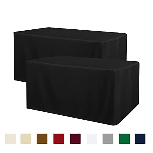 Obstal 2 Pack Black Tablecloth Fitted Table Clothes for 4 Foot Rectangle Tables - Water Resistant Washable Fabric Polyester Rectangle Table Cover for Outdoor/Indoor Uses?48L x 24W x 30H Inches, Black? - Image 1