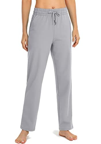 SANTINY Women's Cotton Sweatpants Yoga Lounge Casual Pants Open Bottom Sweat Pants for Women with Pockets (Smoky Grey_S) - Image 2