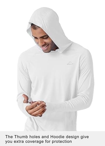Willit Men's Sun Shirts UPF 50+ Rash Guard Long Sleeve Sun Protection Hoodie SPF UV Fishing Lightweight Athletic Running White M - Image 2
