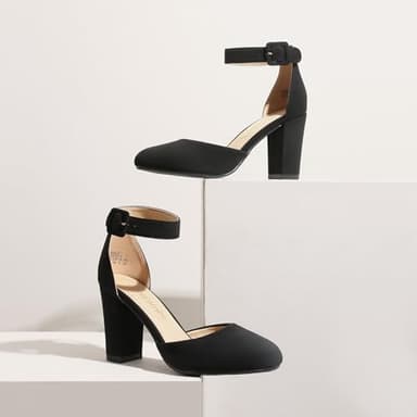 DREAM PAIRS Women's High Heel Ankle Strap Closed Toe Chunky Wedding Party Pumps Shoes,Size 8.5,Black/Nubuck,Angela - Image 8