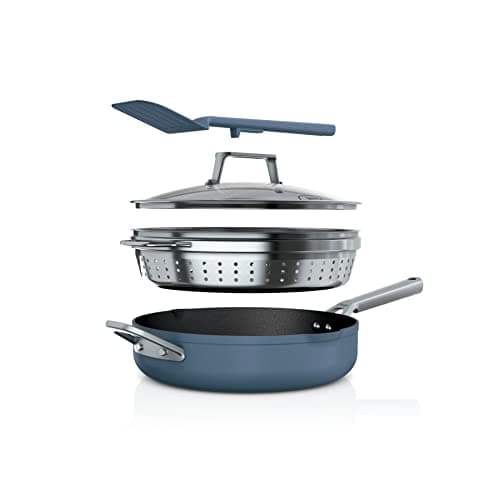 Ninja, Cookware, Steamer, Strainer Basket, Glass Lid and Spatula, Foodi NeverStick PossiblePan, Premium Set with 4-Quart Capacity Pan, Nonstick, Durable, Oven Safe Cookware, Cherry Tart, CW102BL - Image 1