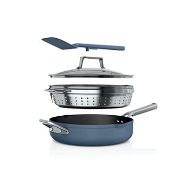 Ninja, Cookware, Steamer, Strainer Basket, Glass Lid and Spatula, Foodi NeverStick PossiblePan, Premium Set with 4-Quart Capacity Pan, Nonstick, Durable, Oven Safe Cookware, Cherry Tart, CW102BL - Image 1