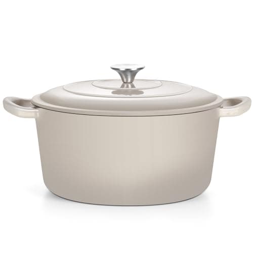 TeamFar Enameled Cast Iron Dutch Oven, 7qt Dutch Oven Pot Nonstick Cookware with Lid & Dual Handles for Bread Baking, Cooking, Oven Safe up to 500℉ & Various Stovetops, Healthy & Heavy Duty - Khaki - Image 1