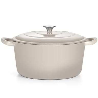 TeamFar Enameled Cast Iron Dutch Oven, 7qt Dutch Oven Pot Nonstick Cookware with Lid & Dual Handles for Bread Baking, Cooking, Oven Safe up to 500℉ & Various Stovetops, Healthy & Heavy Duty - Khaki - Image 1