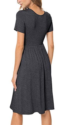 DB MOON Women Summer Casual Short Sleeve Dresses Empire Waist Dress with Pockets (Dark Grey, S) - Image 2