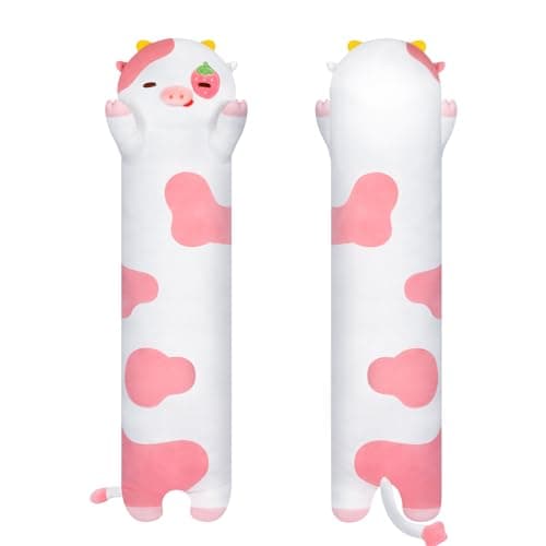 Mewaii Long Cow Plush 5 Sizes, 120% Extra Filling Giant Plushness Kids Body Pillow, Kawaii Cute Strawberry Cow Stuffed Animals Plushies, Big Long Body Pillow Cat Plush Gift for Girls 53” - Image 1