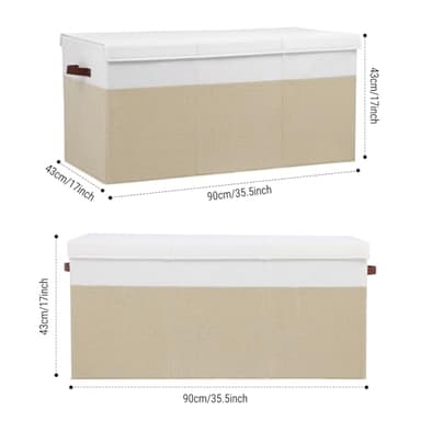 Extra Large Toy Storage Box with Lid, Sturdy Toys Storage Chest Bin Organizer Basket with Dividers for Kids, Boys, Girls, Nursery, Closet, Bedroom, Playroom 35.5"x17" x17" (Beige and White) - Image 2