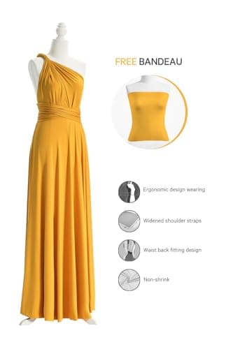 Bridesmaid Convertible Dress Transformer Evening Maxi Dress with Bandeau (One Size, Mustard Yellow) - Image 2