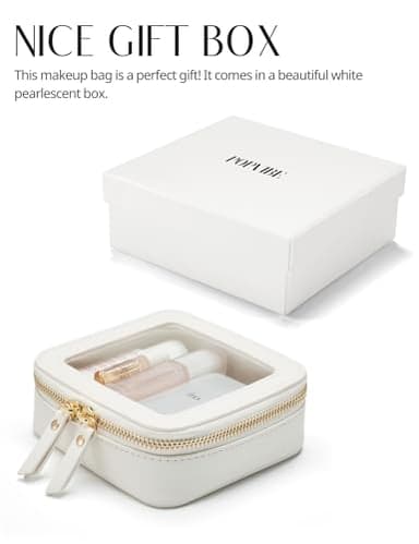 Small Cosmetic Bag for Purse Mini Makeup Bag for School Cute Clear Make Up Pouch for Travel Tiny Leather White Make Up Organizer Case for Backpack Toiletry Bag Waterproof Square Pouch with Zipper - Image 6