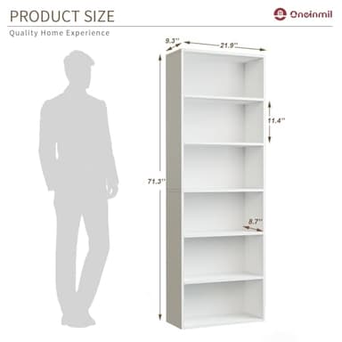 oneinmil Bookcase and Bookshelf, Floor Standing 6-Tier High Bookshelf, Display Storage Rack, Home Decorative Furniture, Suitable for Home Offices, Living Rooms, and Bedrooms,White - Image 2