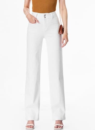 Sidefeel Jeans for Women Trendy High Waisted Stretchy Wide Leg Jeans Loose Straight Leg Denim Pants White Size 10 - Image 3