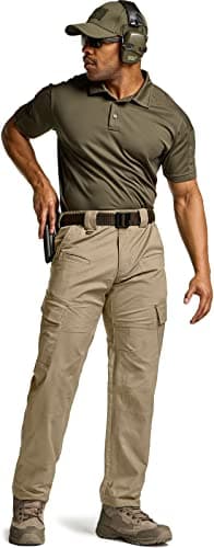 CQR Men's Flex Ripstop Tactical Pants, Water Resistant Stretch Cargo Pants, Lightweight EDC Hiking Work Pants, Dura Flex Khaki, 38W x 32L - Image 3