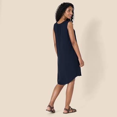 Amazon Essentials Women's Sleeveless Woven Shift Dress, Navy, Large - Image 3