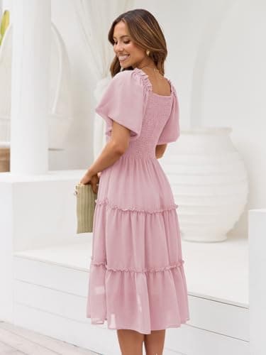 LILLUSORY Women Dresses Spring Summer 2025 Midi Graduation Bridal Baby Shower Casual Flowy Boho Sun Sundress Trendy Brunch Cute Ladies Vacation Beach Fashion Smocked Teacher Clothes Outfits Pink S - Image 4