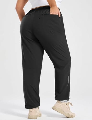baleaf Plus Size Pants for Women Hiking Cargo Water Resistant UPF 50+ Cargo Joggers Zipper Pockets Black 4XL - Image 2