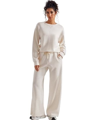 SUUKSESS Women Modal 2 piece outfits Oversized Sweatshirt Fall Lounge Set Wide Leg Pants Matching Sets (Apricot,M) - Image 4
